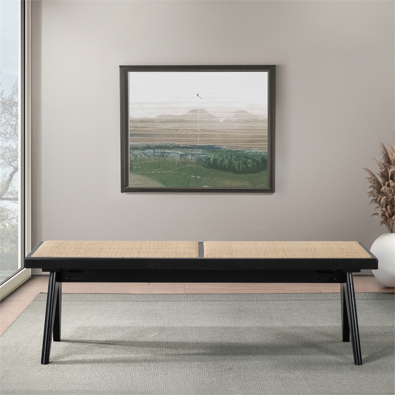 Montego Mid Century Modern Dining Bench in Camel Natural Rattan