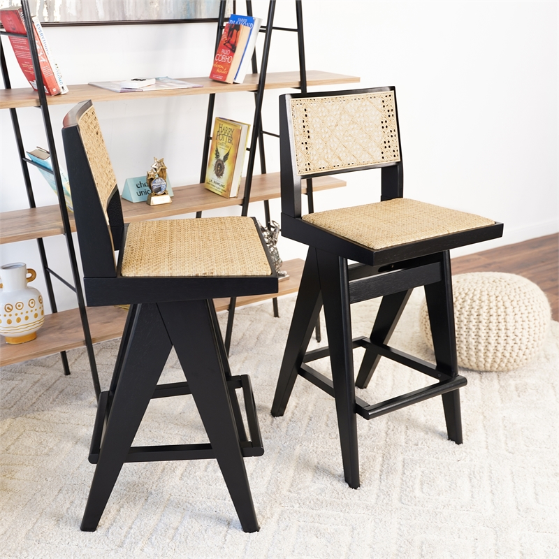 Montego Mid Century Modern Bar Stool in Camel Natural Rattan