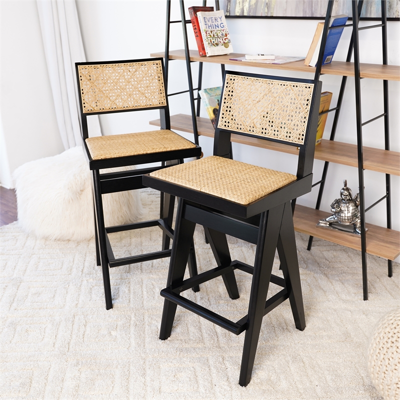 Montego Mid Century Modern Bar Stool in Camel Natural Rattan