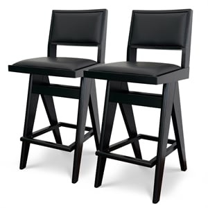 Montego Mid Century Modern Bar Stool in Black PU Leather