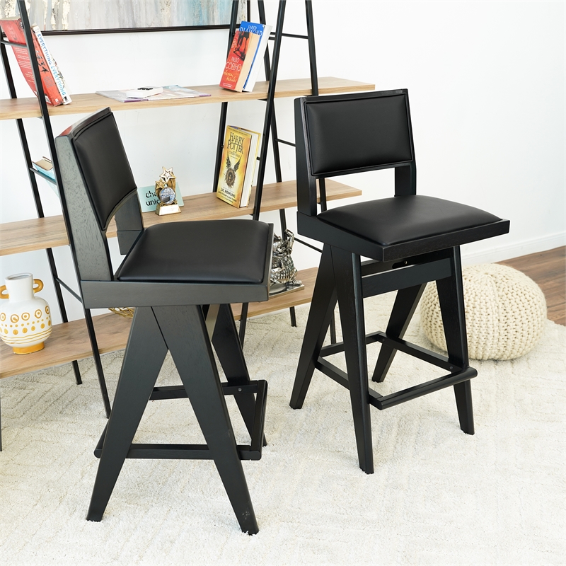 Montego Mid Century Modern Bar Stool in Black PU Leather
