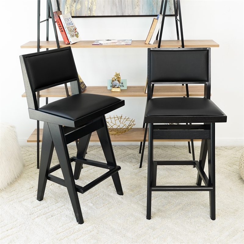 Montego Mid Century Modern Bar Stool in Black PU Leather