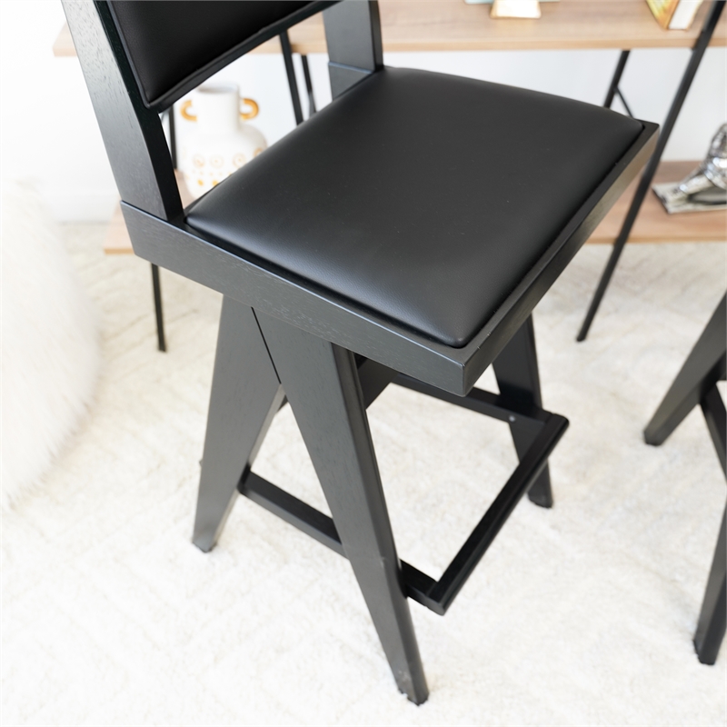 Montego Mid Century Modern Bar Stool in Black PU Leather