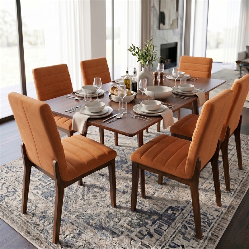 Seattle Mid Century Modern Dining Chairs in Burnt Orange Velvet ( Set of 2)