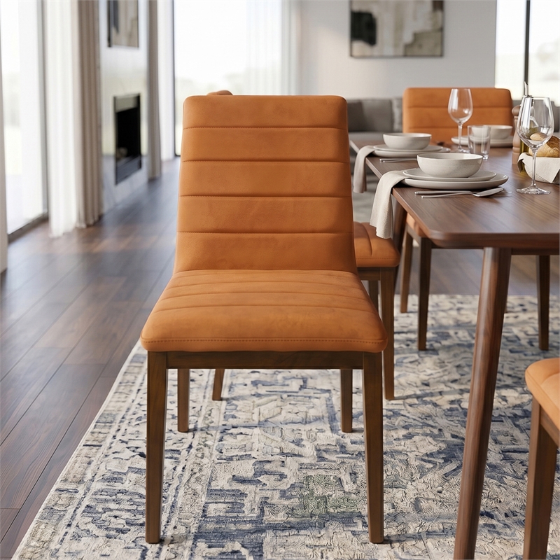 Seattle Mid Century Modern Dining Chairs in Burnt Orange Velvet ( Set of 2)