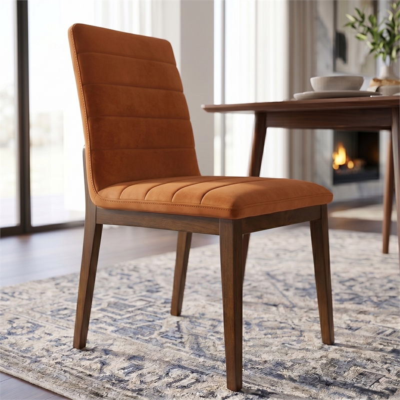 Seattle Mid Century Modern Dining Chairs in Burnt Orange Velvet ( Set of 2)