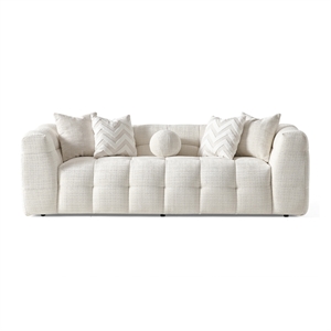 Phoenix Ivory Chenille Upholstered 3-Seater Sofa with Tufting and Accent Pillows