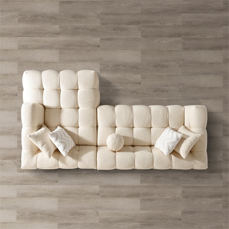 Phoenix Mid Century Living Room Puffy Sectional Fabric Sofa in Ivory Boucle