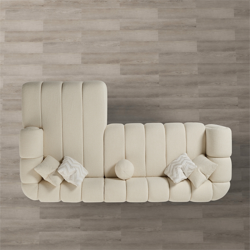Columbus Mid Century Living Room Puffy Sectional Fabric Sofa in Ivory Boucle