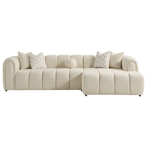 Columbus Mid Century Living Room Puffy Sectional Fabric Sofa in Ivory Boucle