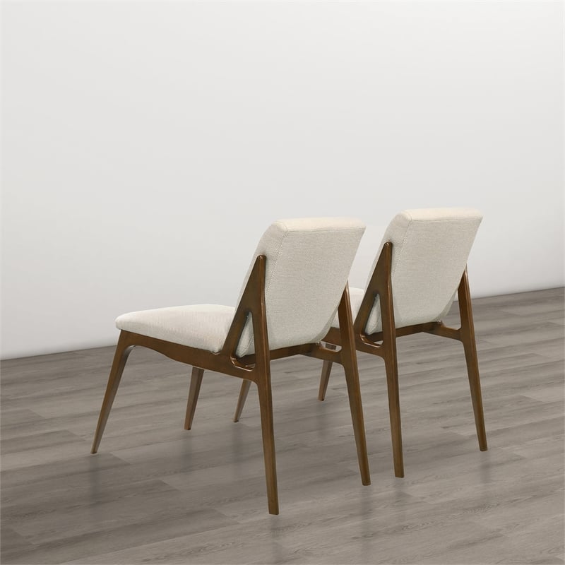 Portland Mid Century Modern Dining Chairs in Cream Fabric ( Set Of 2)