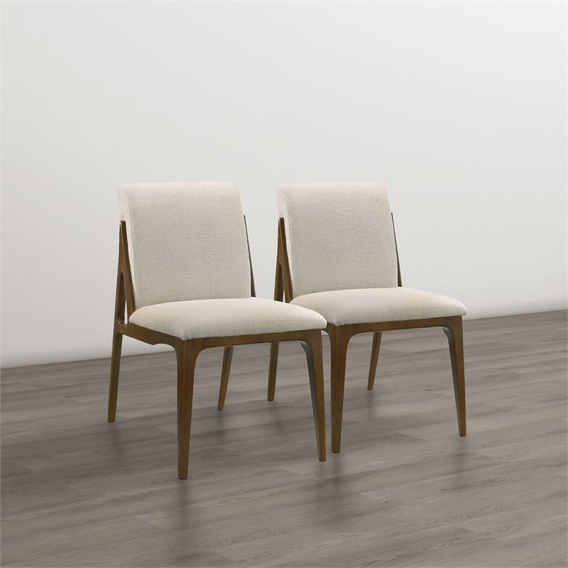 Portland Mid Century Modern Dining Chairs in Cream Fabric ( Set Of 2)