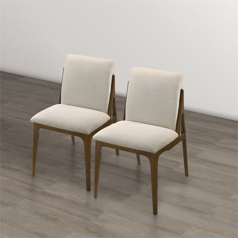 Portland Mid Century Modern Dining Chairs in Cream Fabric ( Set Of 2)