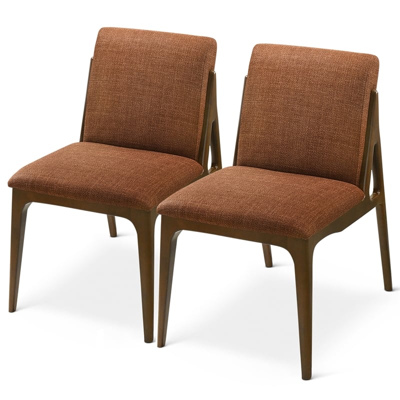 Portland Mid Century Modern Dining Chairs in Orange Fabric ( Set Of 2)