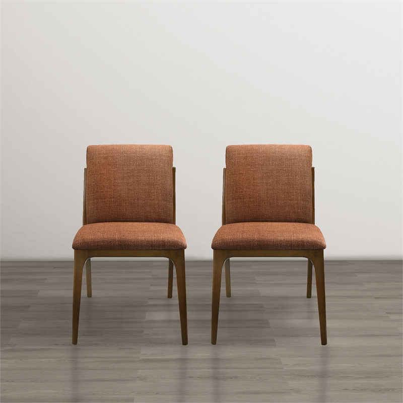 Portland Mid Century Modern Dining Chairs in Orange Fabric ( Set Of 2)