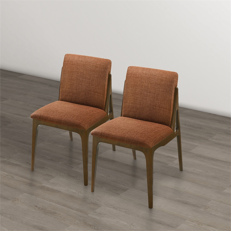 Portland Mid Century Modern Dining Chairs in Orange Fabric ( Set Of 2)