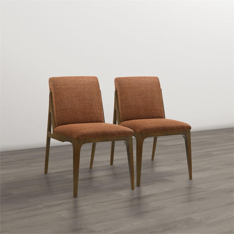 Portland Mid Century Modern Dining Chairs in Orange Fabric ( Set Of 2)
