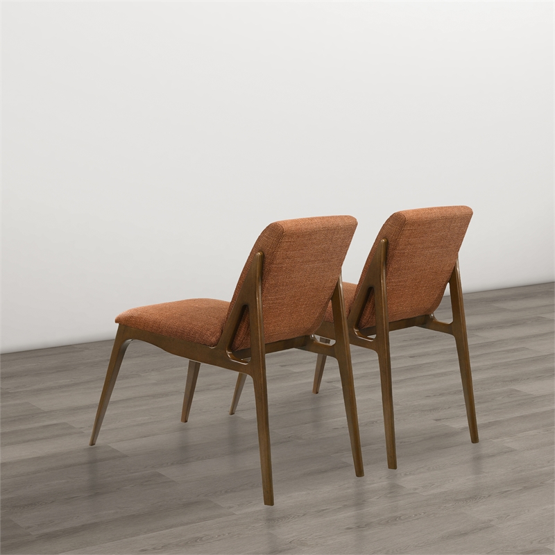 Portland Mid Century Modern Dining Chairs in Orange Fabric ( Set Of 2)