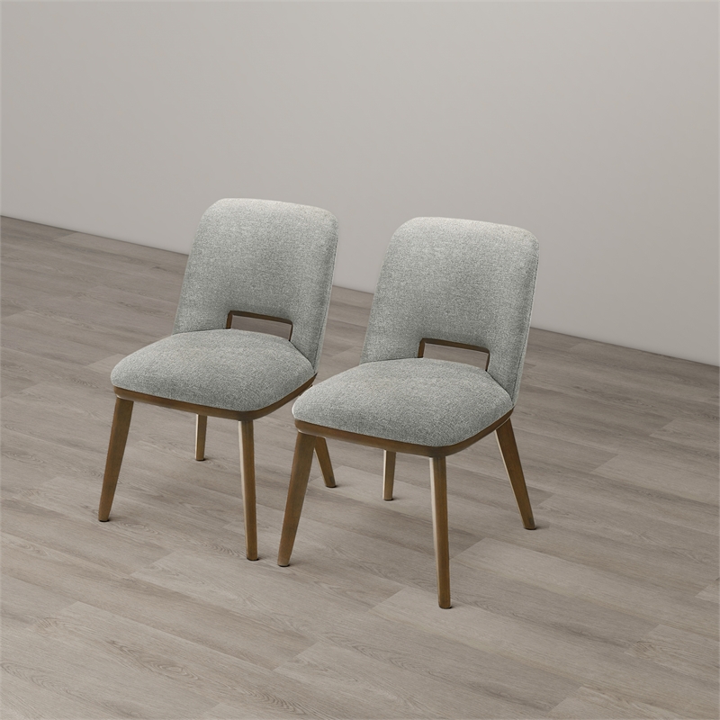 Tucson Mid Century Modern Dining Chairs in Light Gray Fabric ( Set Of 2)