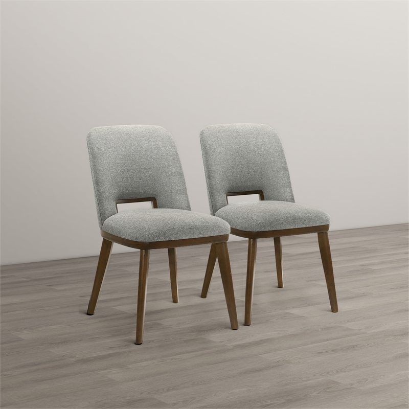 Tucson Mid Century Modern Dining Chairs in Light Gray Fabric ( Set Of 2)