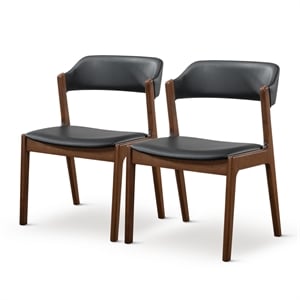Essex Mid Century Modern Dining Chairs in Black Vegan Leather (Set of 2)