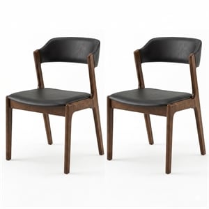 Essex Mid Century Modern Dining Chairs in Black Vegan Leather (Set of 2)