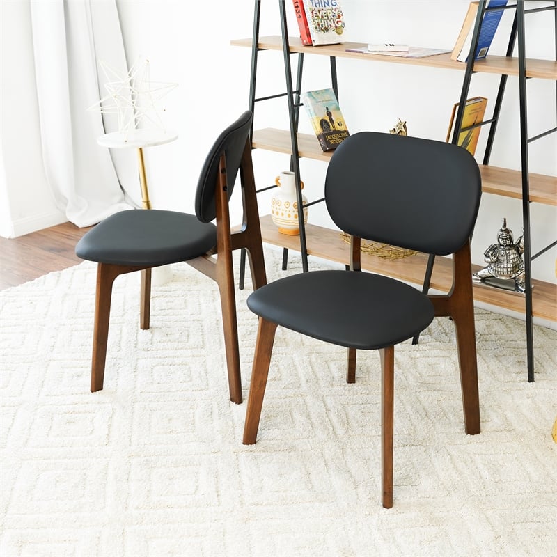 Korel Mid Century Modern Dining Chairs in Black Vegan Leather (Set of 2)