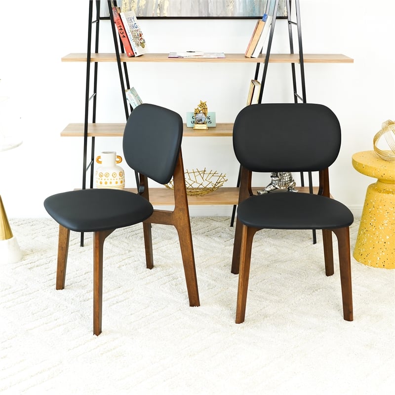 Korel Mid Century Modern Dining Chairs in Black Vegan Leather (Set of 2)