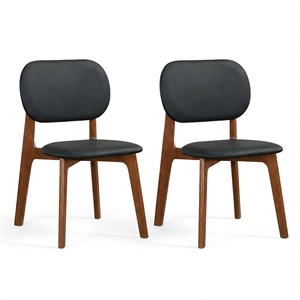 Korel Mid Century Modern Dining Chairs in Black Vegan Leather (Set of 2)