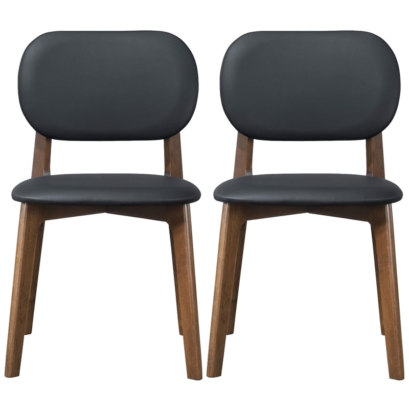 Korel Mid Century Modern Dining Chairs in Black Vegan Leather (Set of 2)