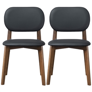 Korel Mid Century Modern Dining Chairs in Black Vegan Leather (Set of 2)