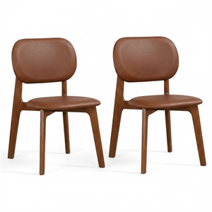 Korel Mid Century Modern Dining Chairs in Brown Vegan Leather (Set of 2)