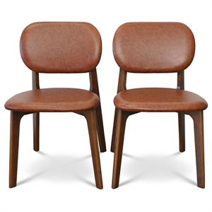 Korel Mid Century Modern Dining Chairs in Brown Vegan Leather (Set of 2)