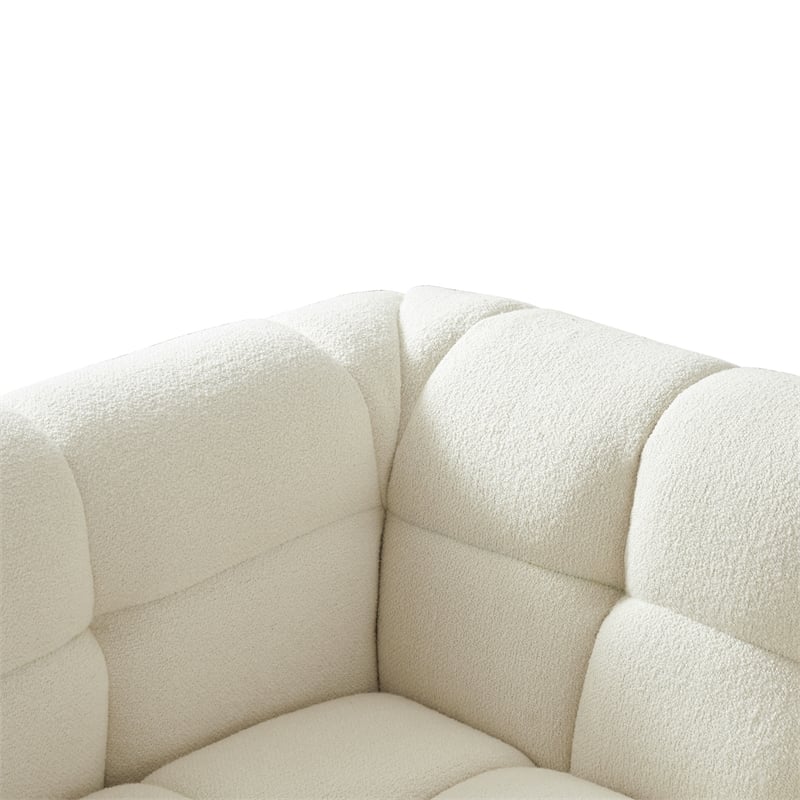 Hollis Mid Century Modern Living Room Cream Boucle Fabric Sofa
