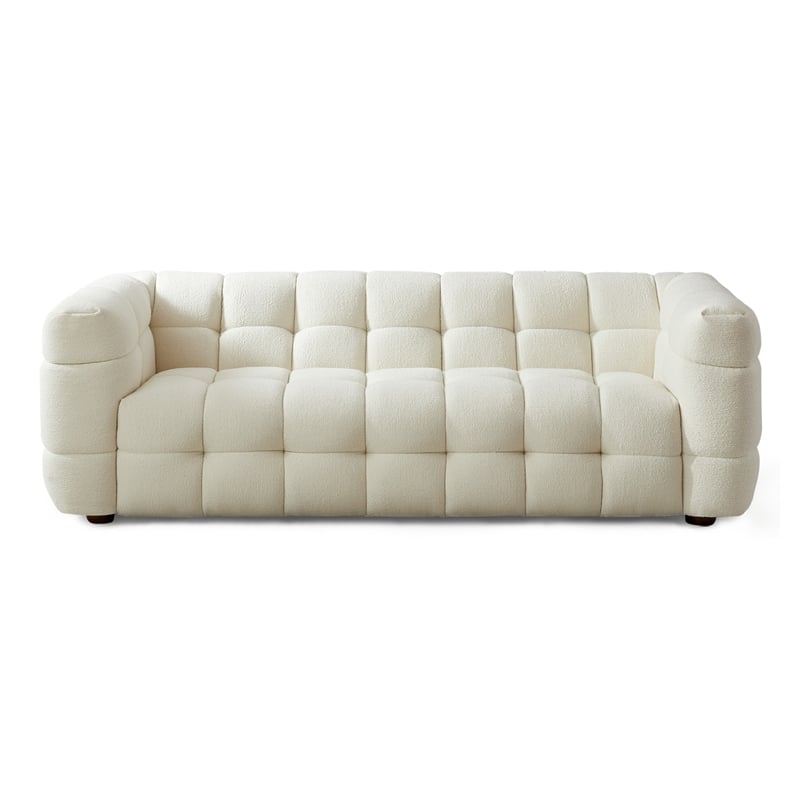 Hollis Mid Century Modern Living Room Cream Boucle Fabric Sofa