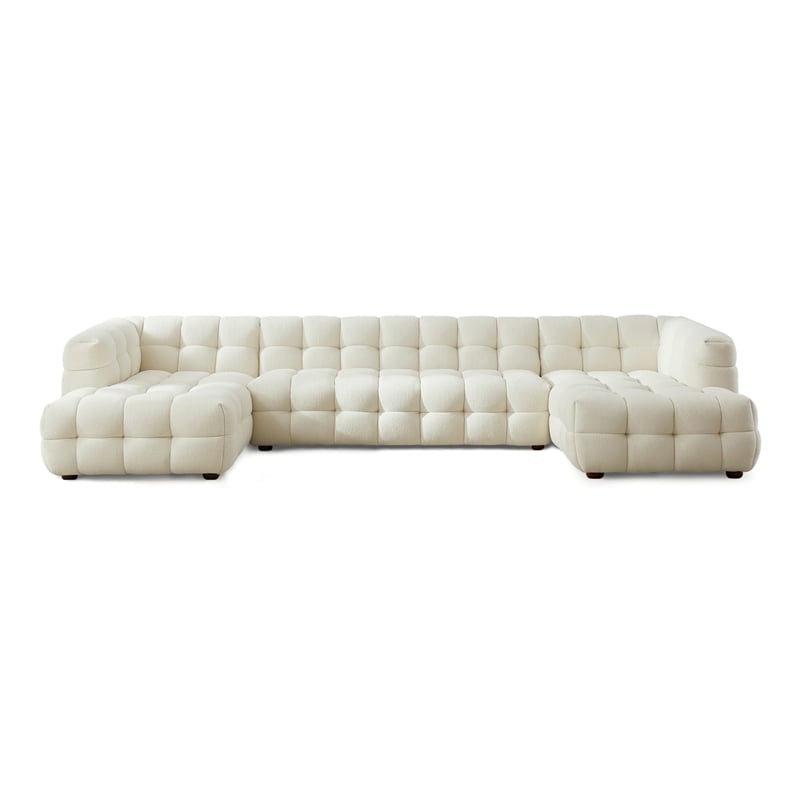 Hollis Mid Century Living Room U Shape Corner Fabric Sofa in Cream Boucle