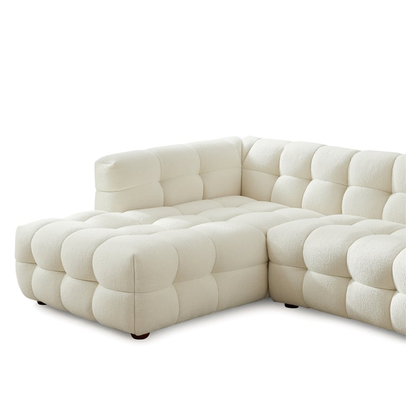 Hollis Mid Century Living Room U Shape Corner Fabric Sofa in Cream Boucle