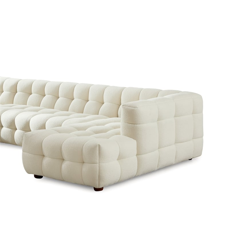 Hollis Mid Century Living Room U Shape Corner Fabric Sofa in Cream Boucle