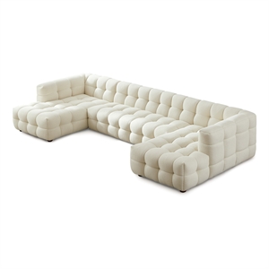 Hollis Mid Century Living Room U Shape Corner Fabric Sofa in Cream Boucle