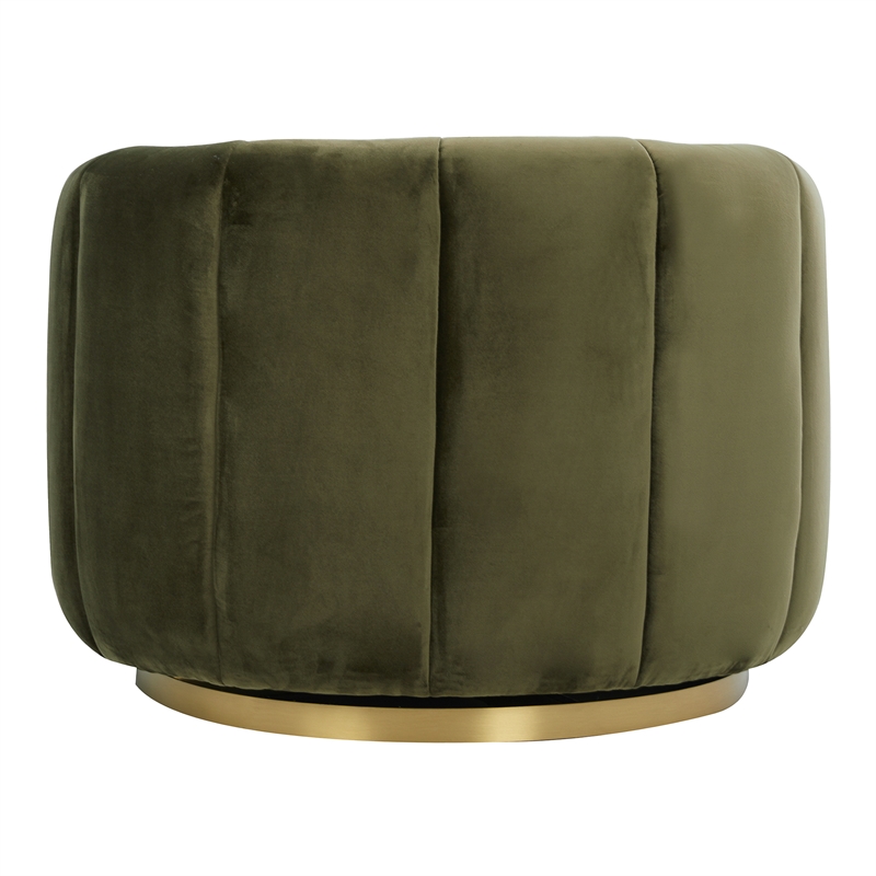 Chaldon Modern Living Room Round Back Velvet Swivel Chair in Green