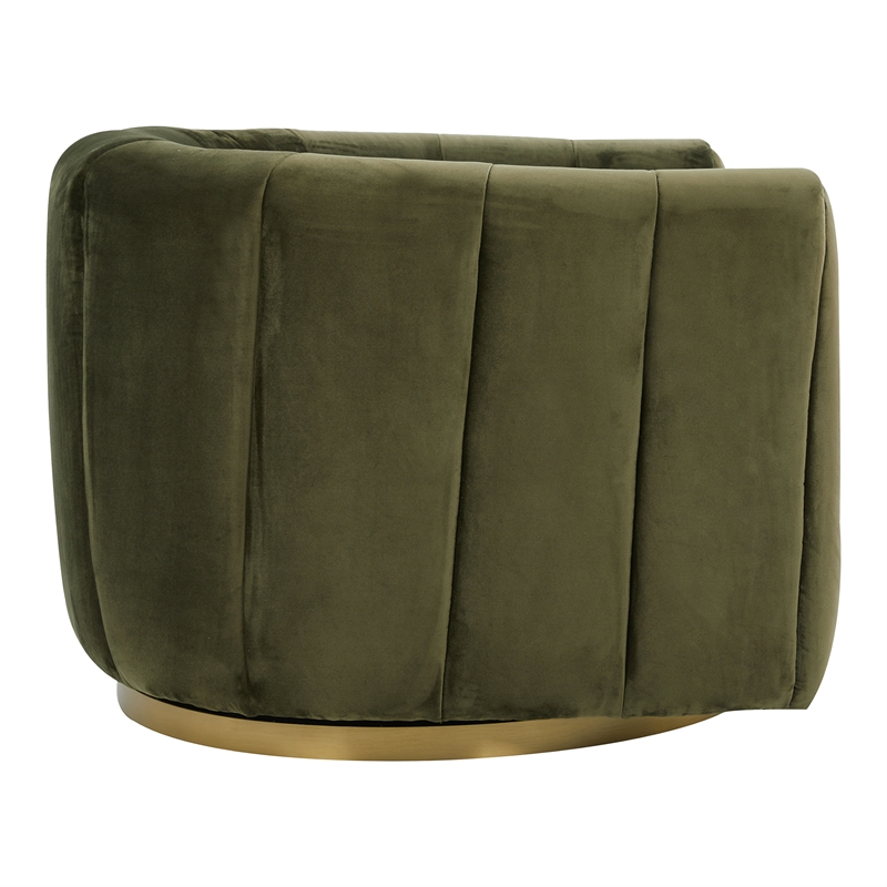 Chaldon Modern Living Room Round Back Velvet Swivel Chair in Green