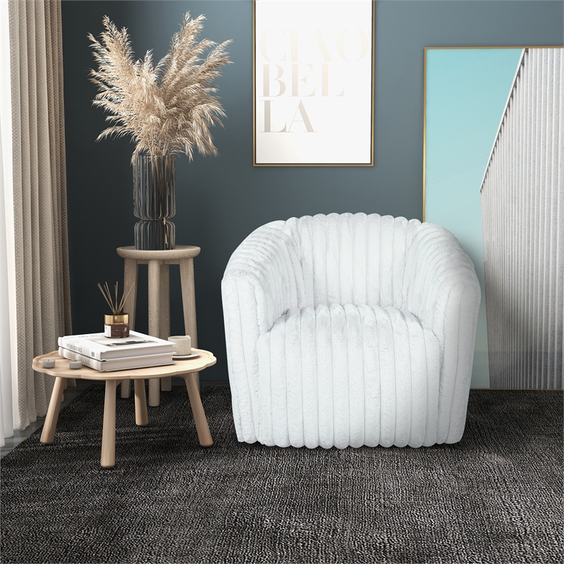 Farleigh Modern Living Room Round Back Soft Plush Fabric Swivel Chair in White