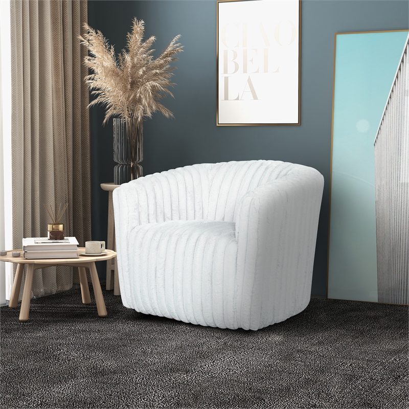 Farleigh Modern Living Room Round Back Soft Plush Fabric Swivel Chair in White