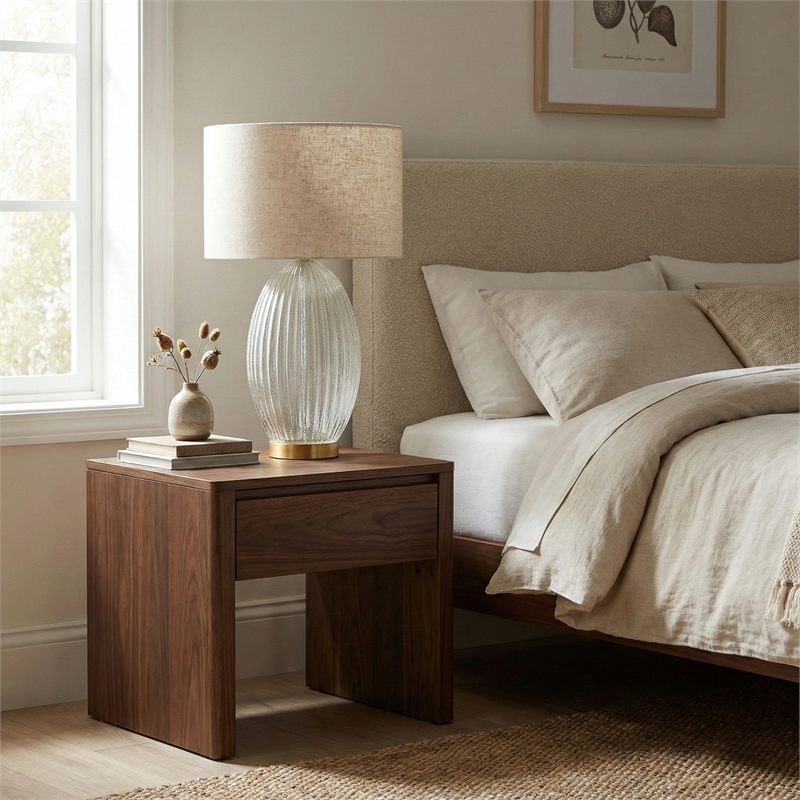 Radiant Glow Ribbed Glass & Metal Brass Table Lamp