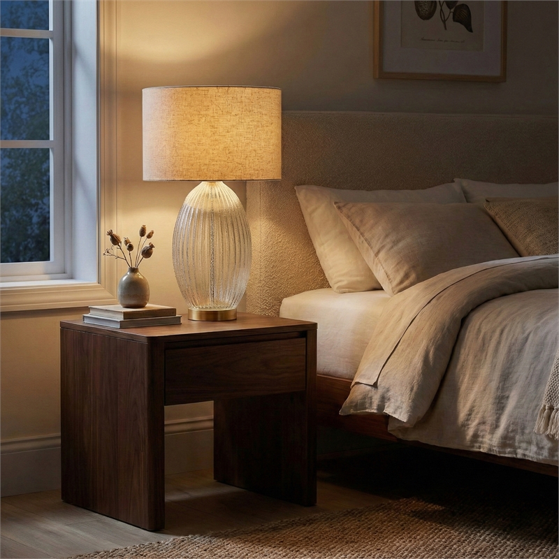 Radiant Glow Ribbed Glass & Metal Brass Table Lamp