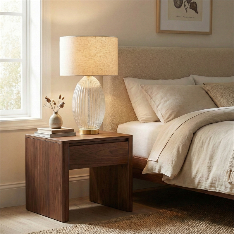 Radiant Glow Ribbed Glass & Metal Brass Table Lamp