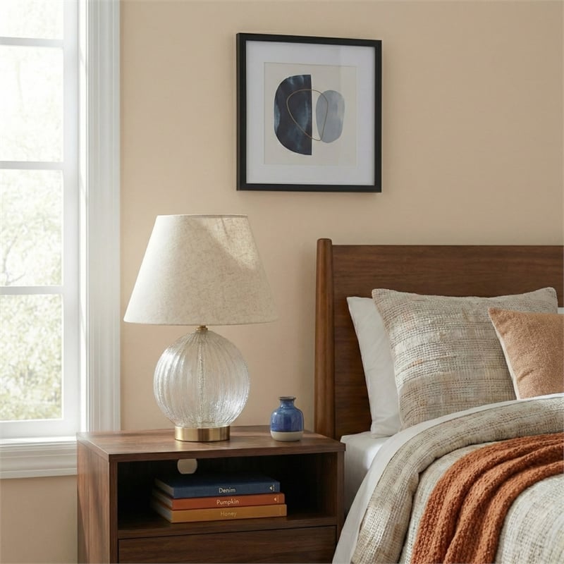 Tranquil Glow Serenity Round Ribbed Glass&Metal Brass Table Lamp