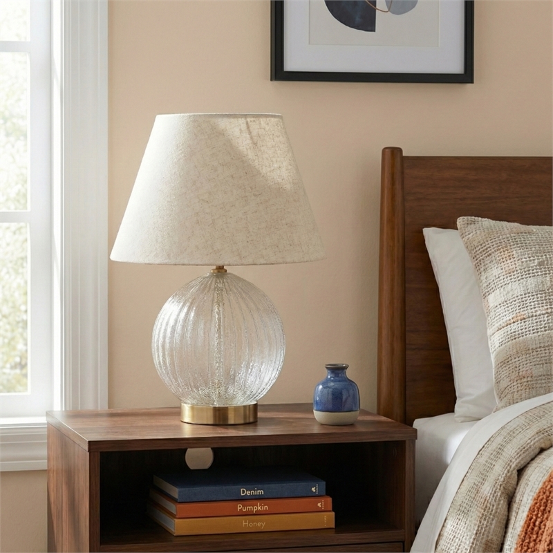 Tranquil Glow Serenity Round Ribbed Glass&Metal Brass Table Lamp