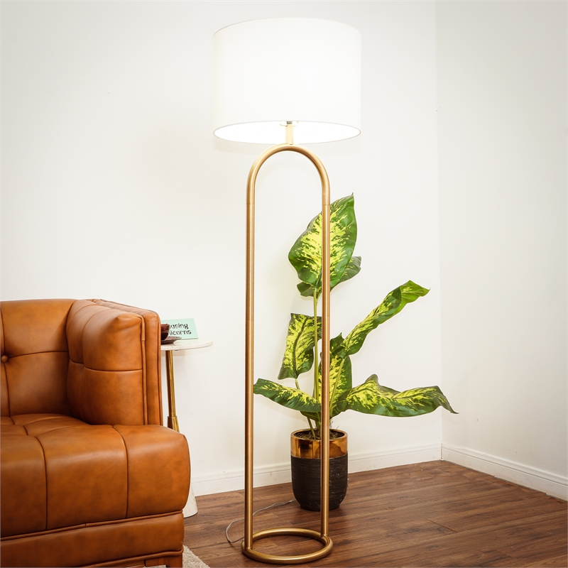 Radiant Aura Brass Ring Base Metal Floor Lamp