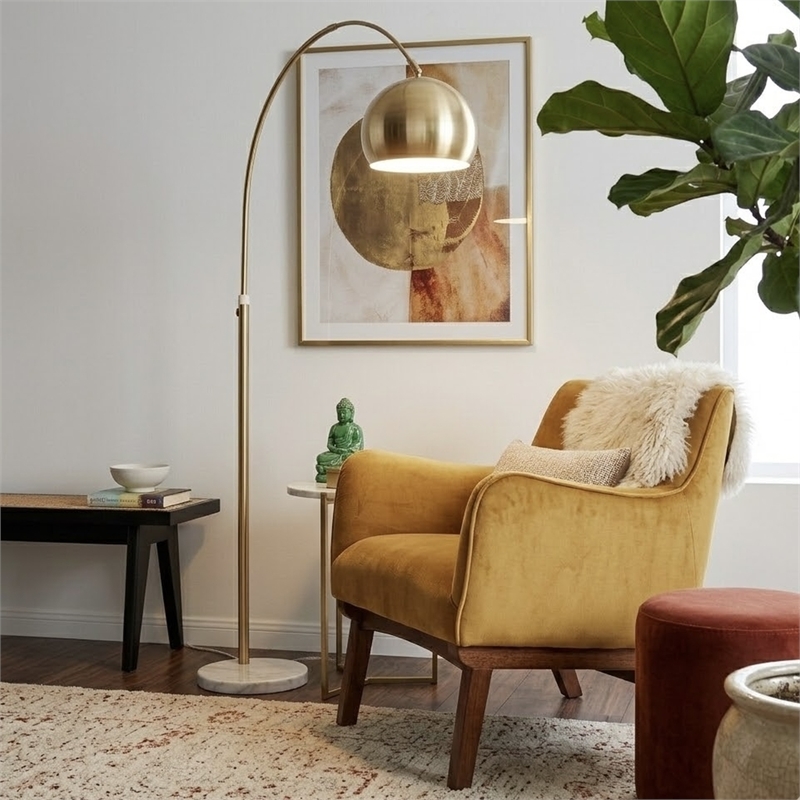 Luminous Elegance Long Arm White Marble&Metal Floor Lamp